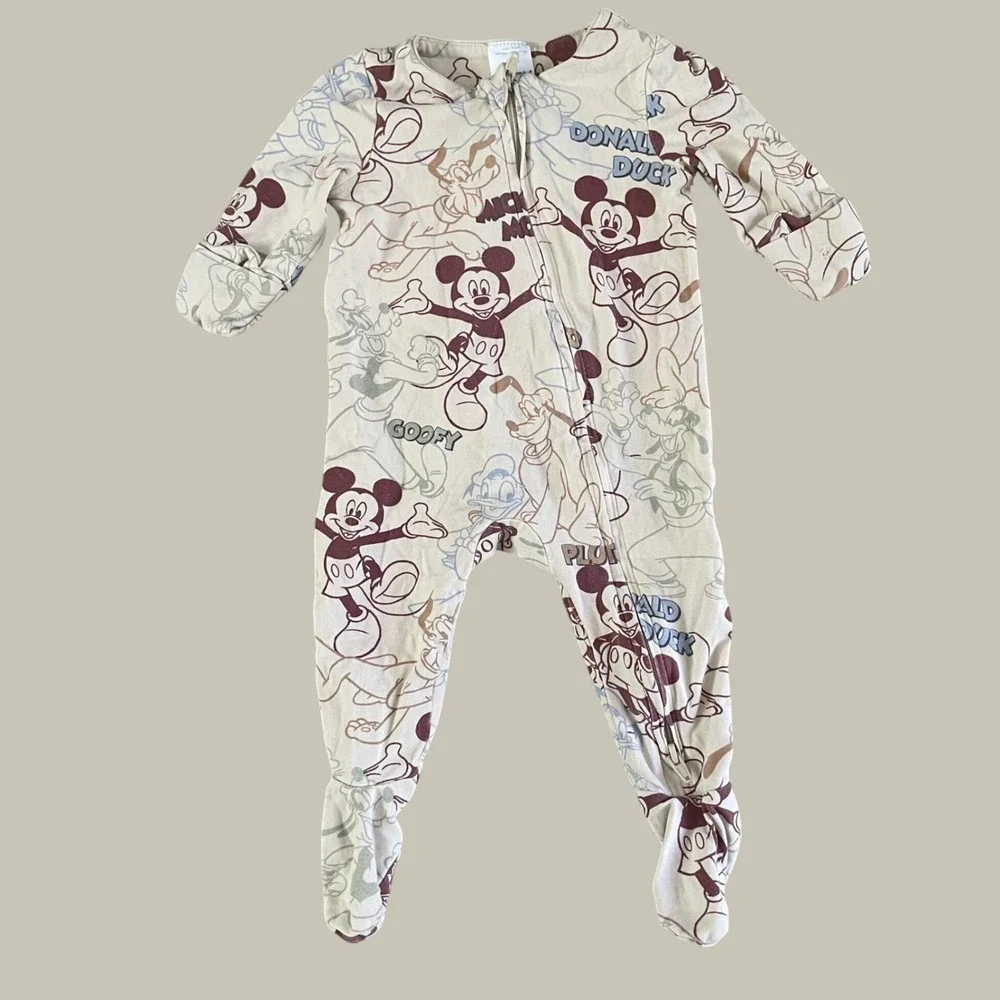 Disney Cotton:On Baby 0-3M Mickey Donald Goofy Footie Sleeper 1 piece Bodysuit